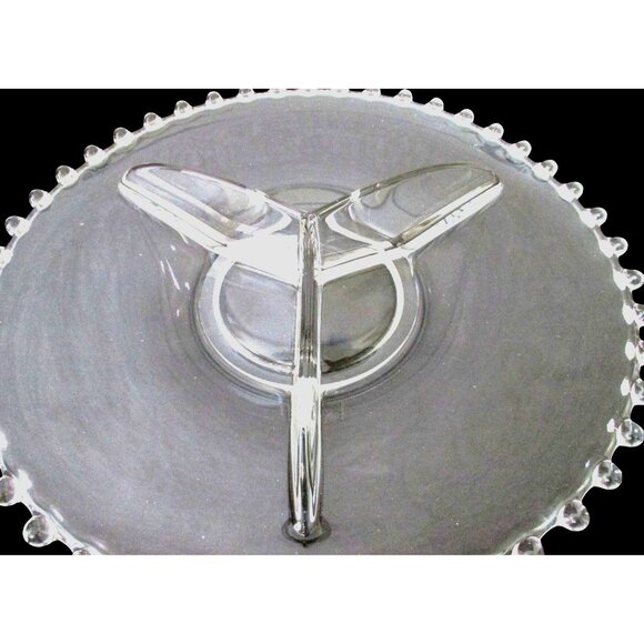 Vintage Imprial Glass Candlewick Clear Glass Divided Serving Tray w Beaded Rim - - Picture 3 of 6